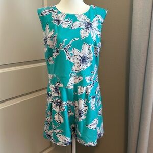 Aryeh Romper, Teal and White, Floral Detail, Buttery Soft, Size L